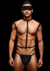 Envy 3-Piece Wet Look Chest Harness Set Men’s Jockstrap Black Mens Harnesses